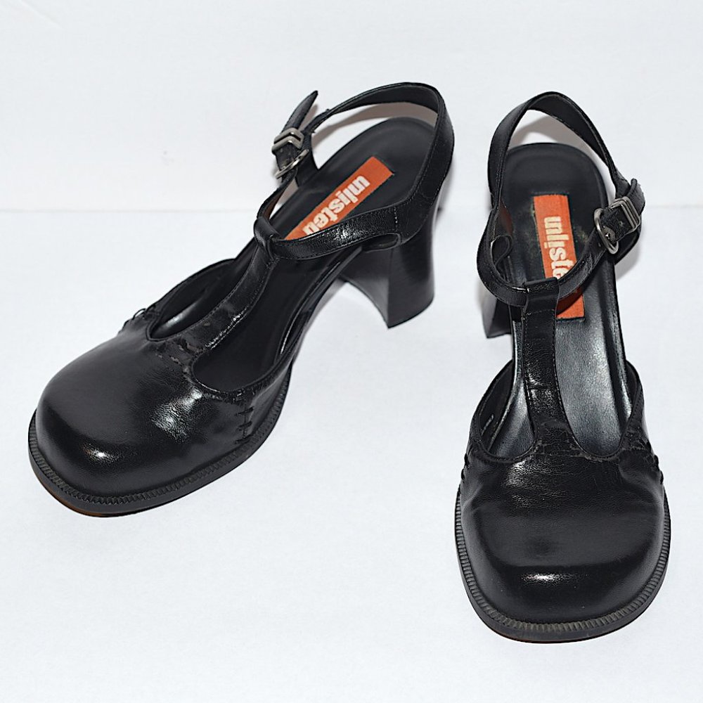 Unlisted T-Strap Block Heels in Black